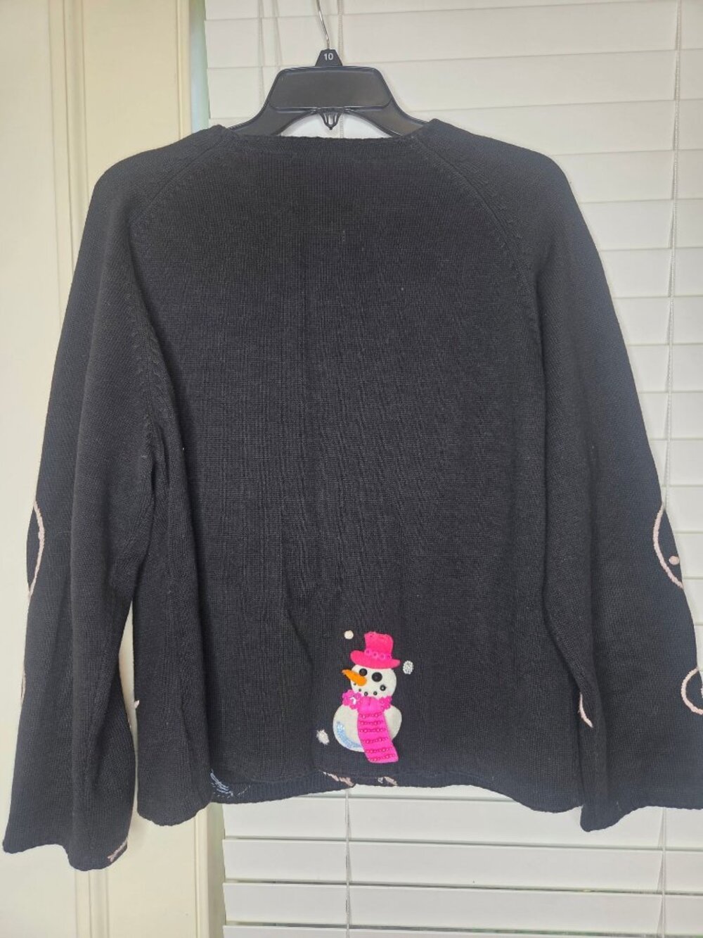 VTG Michael Simon Womens XL Black Embellished Snowman Cardigan Sweater Holiday - Picture 6 of 8